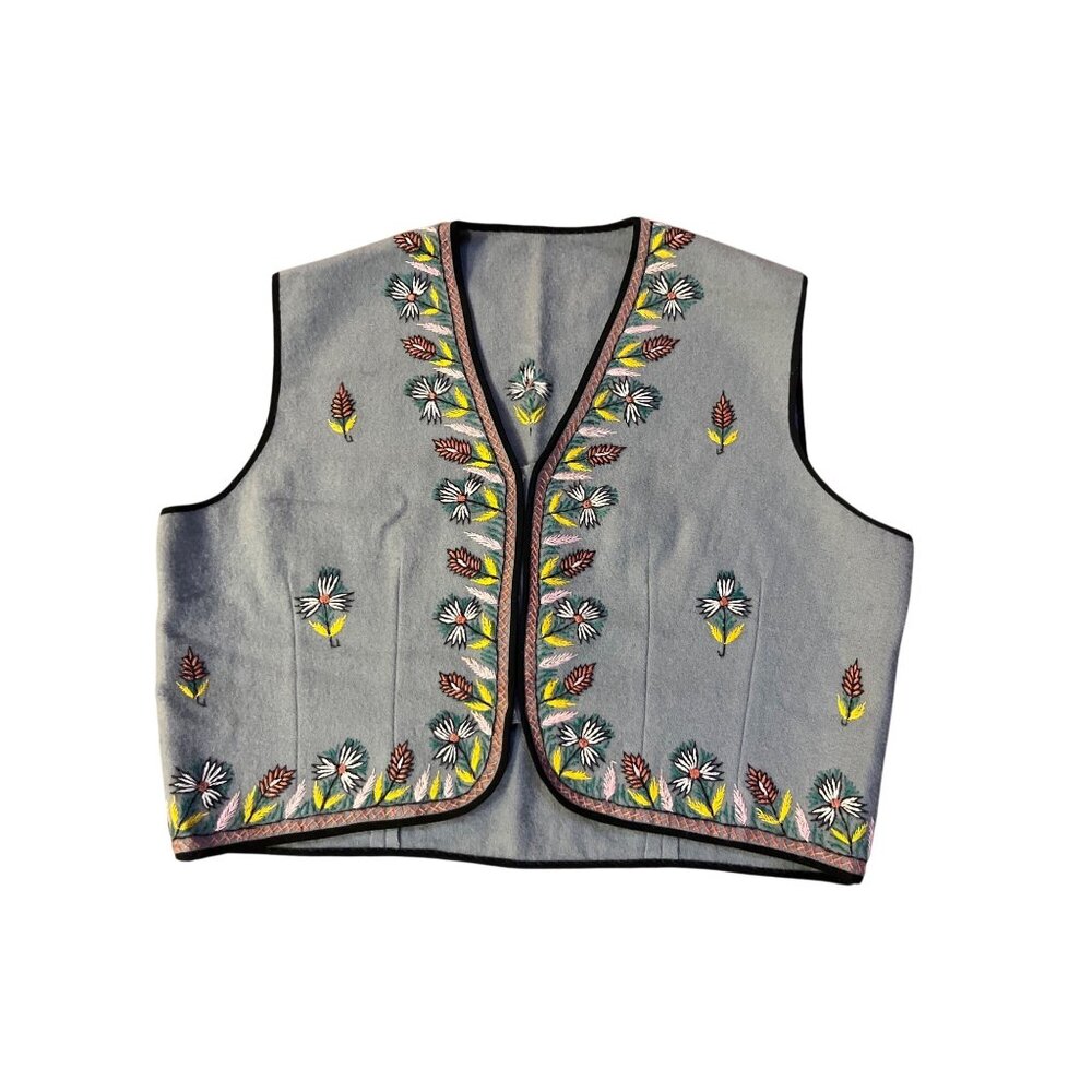 Vintage Embroidered Folk Boho Vest Boys L/XL? Handmade India Used Gray Multi - Picture 2 of 9